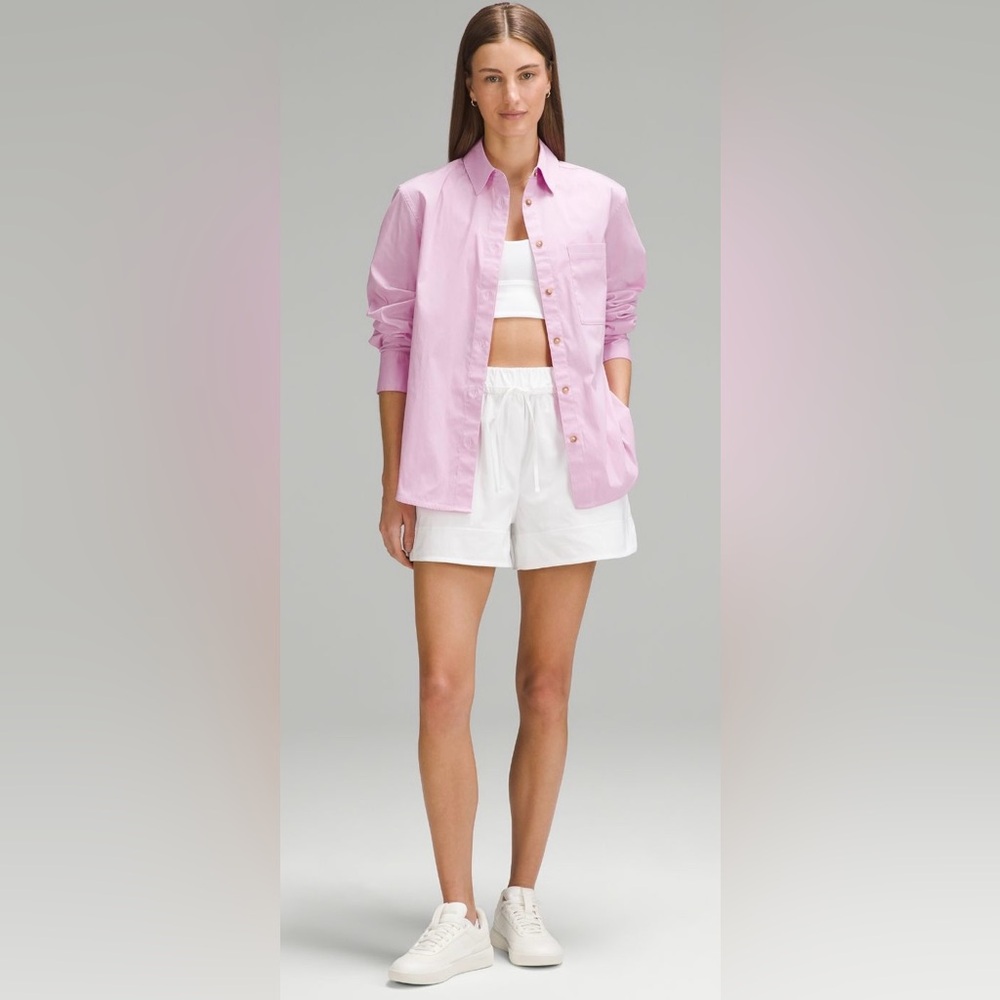 NEW Lululemon Vita Pink Relaxed Fit Button Down Shirt, Cotton Blend Poplin SizeM